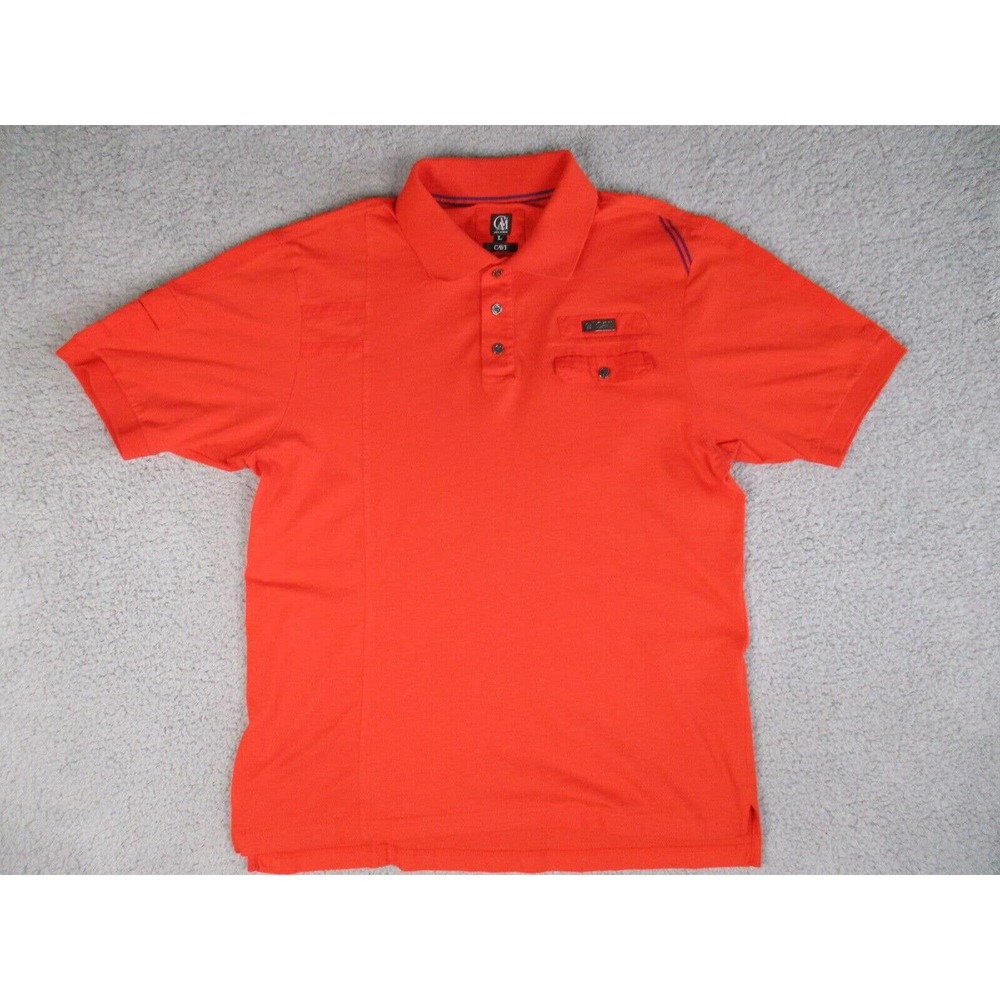 CAVI Polo Shirt Men’s Large‎ Orange Short Sleeve Pocket Cotton